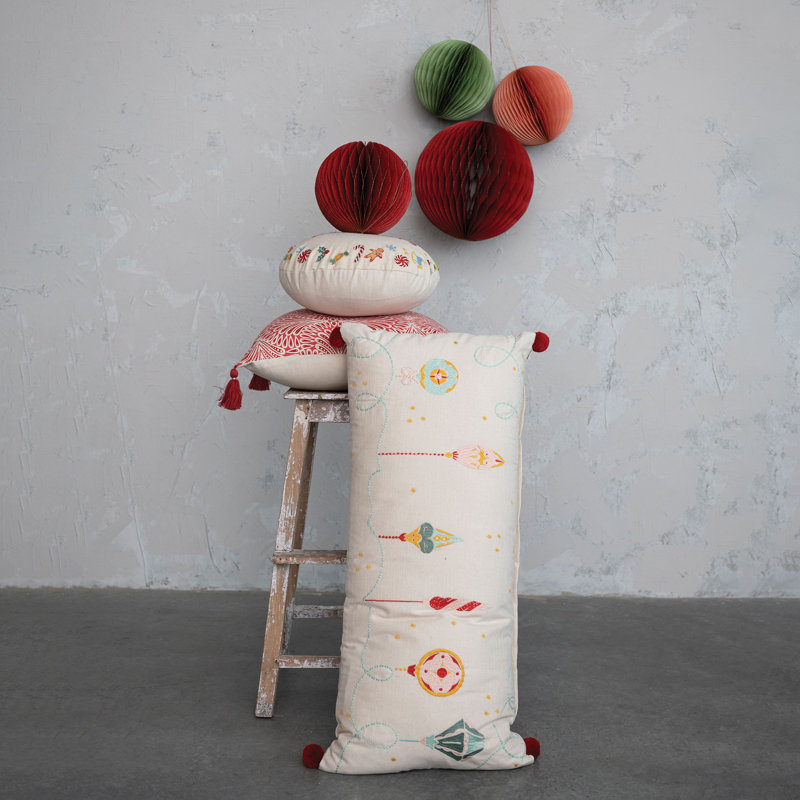 Christmas Cotton Lumbar Pillow with Ornament Design