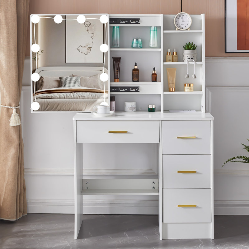 Bureau de coiffeuse avec miroir lumineux et prise de courant