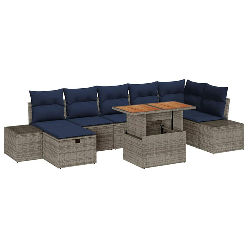 Ensemble de canapé de jardin avec coussin 8 pièces vidaXL, Coussin bleu marine / structure grise