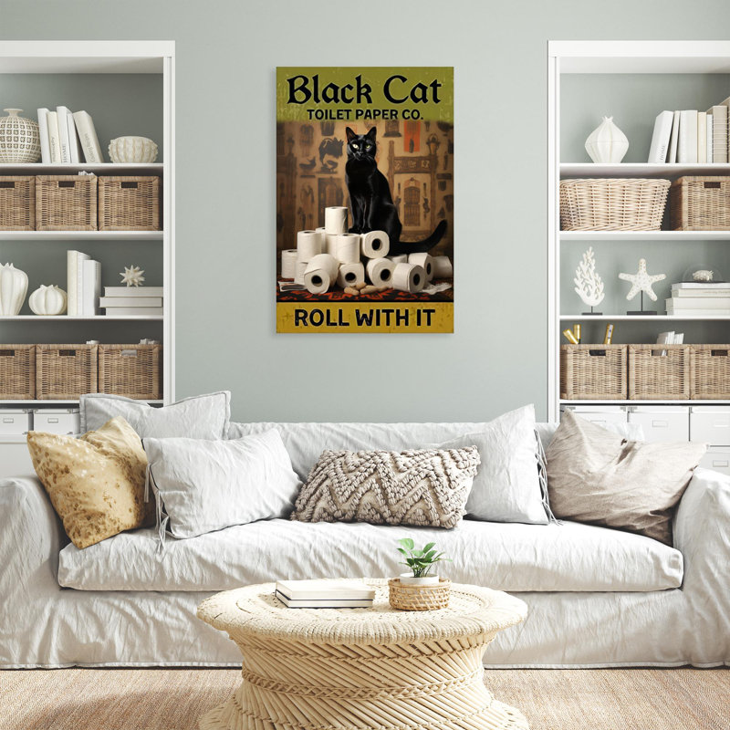 Papier toilette noir chat - 1 pièce Rectangle papier toilette noir chat - 1 pièce, impression sur toile tendue sur toile tendue