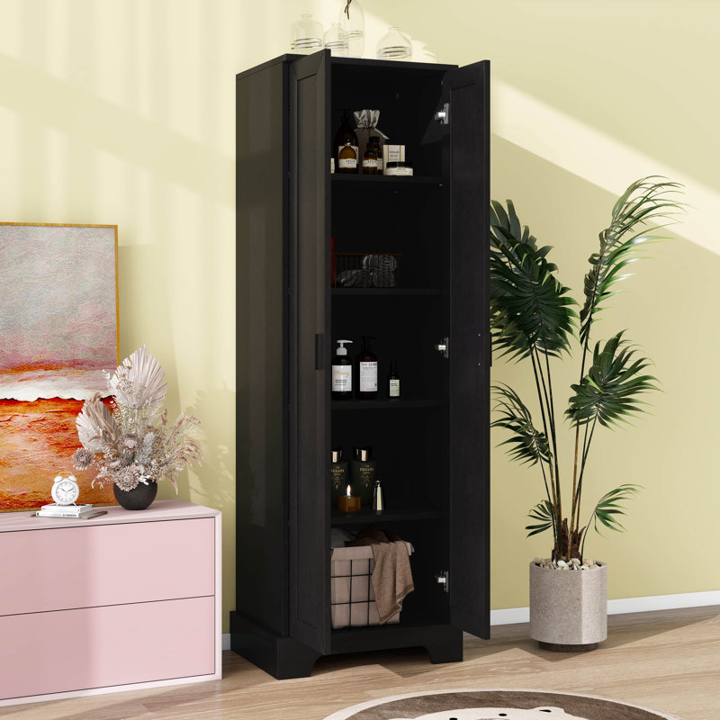 2-Door Storage Cabinet For Bathroom, Office, Adjustable Shelves, Waterproof MDF Board, Anti-Tip Design, Easy Assembly, Black