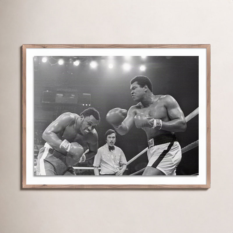 Muhammad Ali Punching Joe Frazier Print by Getty Images, 36" H x 48" W, Rustic Walnut Framed