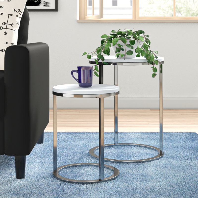 Donna Frame Nesting Tables, Glossy White/ Chrome