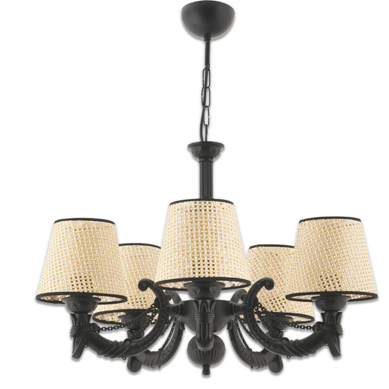 Lustre classique / traditionnel 5 lumières, Noir, Noir/naturel