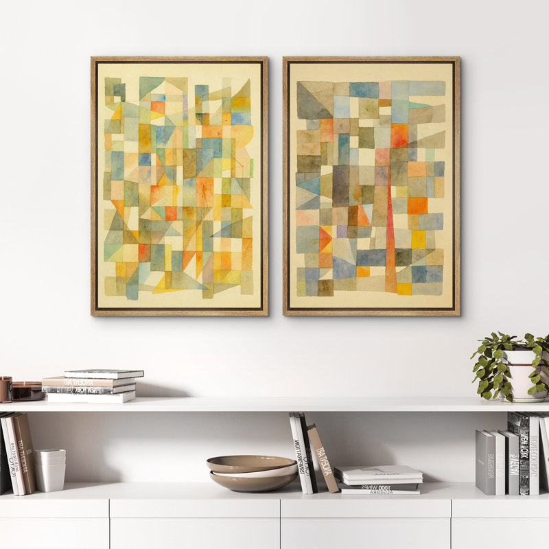 Art mural abstrait, ensemble de 2 reproductions d'art encadrées sur toile, H 24 po x l 32 po, Naturel