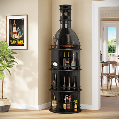 Support à vin de 75 po de hauteur, armoire à vin autoportante avec tablettes de rangement (sans éclairage)