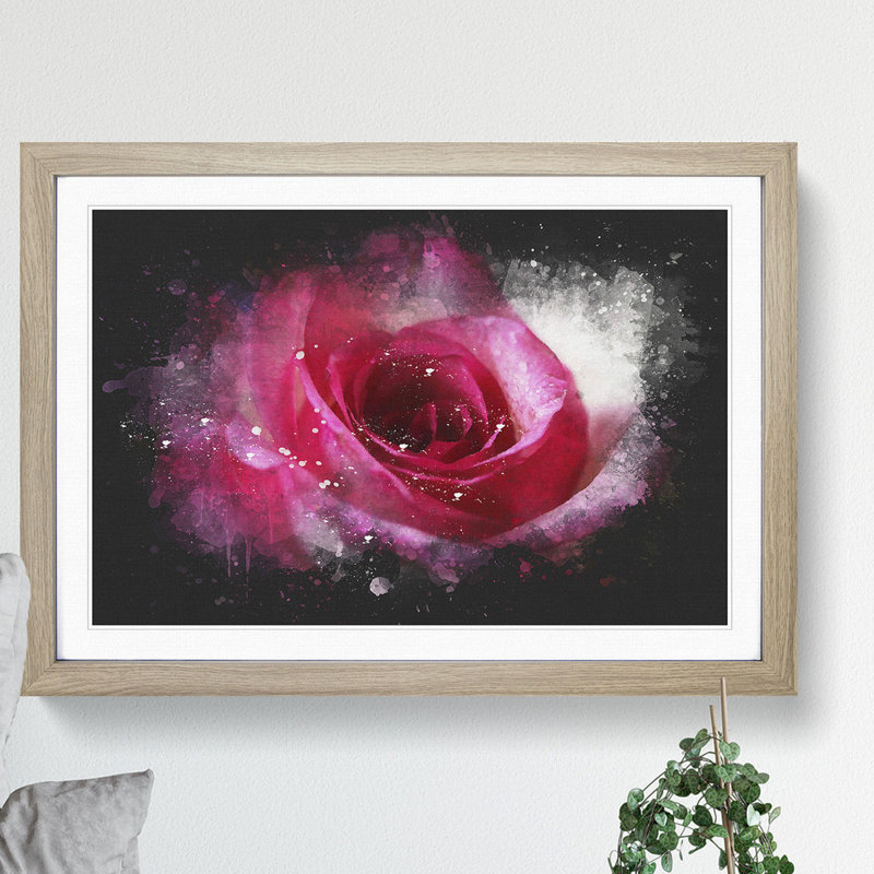 Pink Rose Flower Vol.7 - Picture Frame Graphic Art, 48cm H x 65cm W x 2cm D, Black Framed