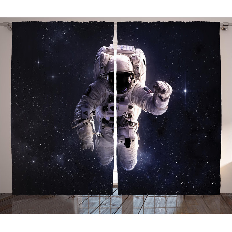 Camila Galaxy Astronaut in Outer Space Stardust Nebula in Milky Way Cosmonaut Apollo Art Graphic Print & Text Semi-Sheer Rod Pocket Curtain Panels