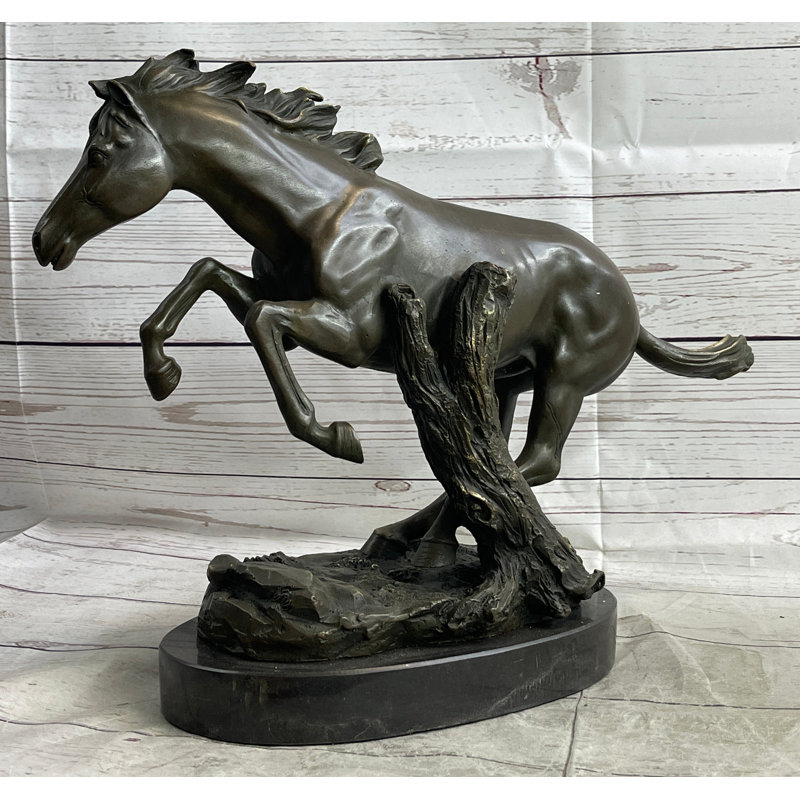 Courir au galop, cheval sauvage Mustang, sculpture en bronze, statue décorative sur base de marbre