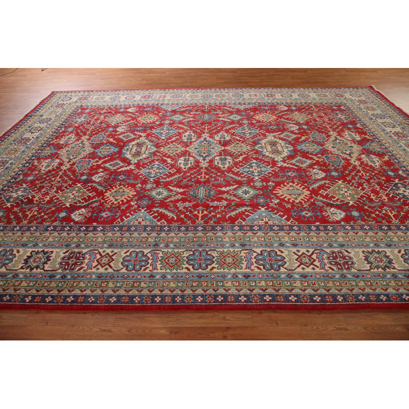 Red Geometric Kazak Oriental Area Rug