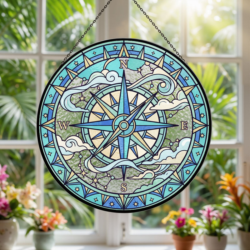 Vitrail Compass Rose, H 7,8 po