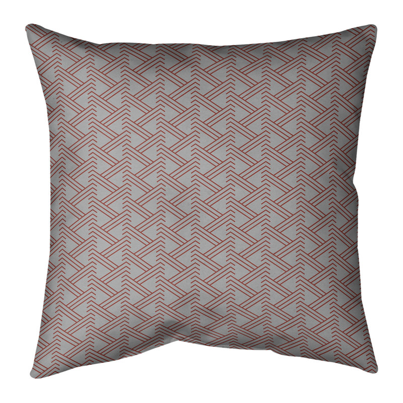 Coussin décoratif à motif zig zag classique, H 14 po x l 14 po, Duvet synthétique, Complet gris et rouge