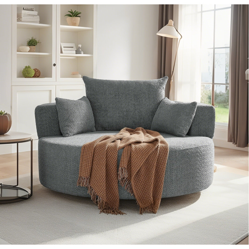 360° Swivel Chair Swivel Round Sofa Chair With 3 Removable Pillows, Gray