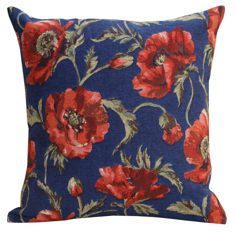 Coquelicots Blue European Cushion Covers, Blue/Red