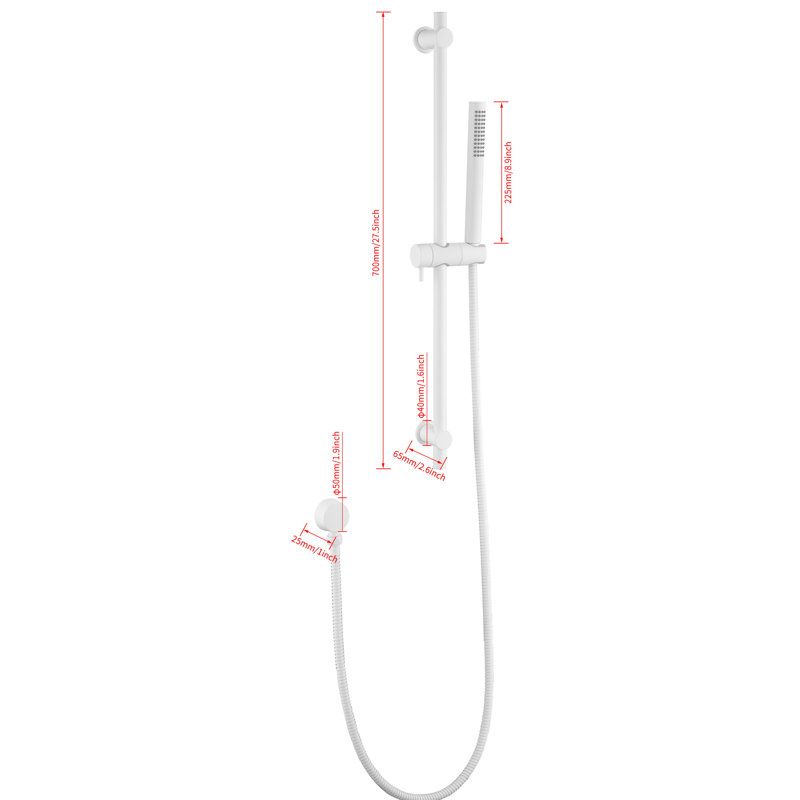 Stainless Steel Shower Head Slide Bar With 69-inch Hose And Handheld - Construction Robust Versatile Use Options, White