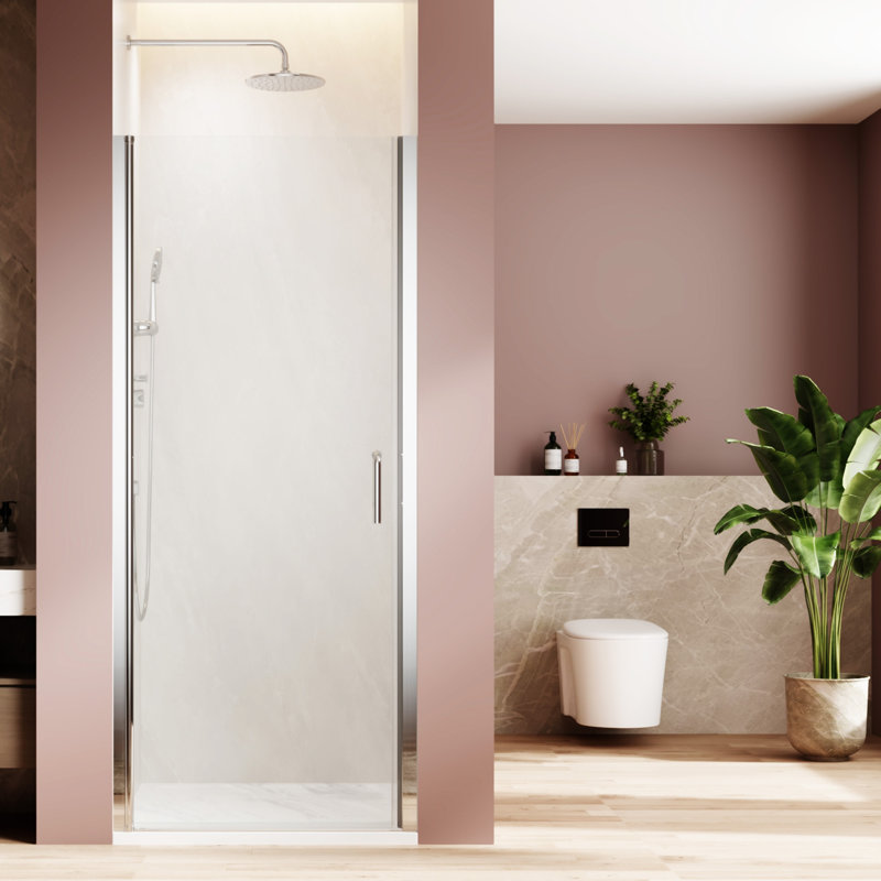 Chrome Pivot Swing Single Glass Panel Shower Door 34 In.W X 72 In.H, Silver