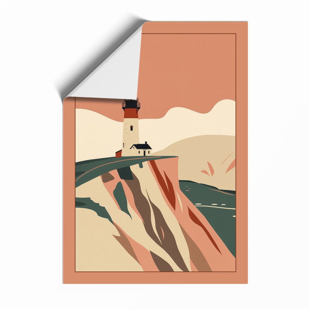 Lighthouse on Rocky Cliffs Coastal - Framed Print