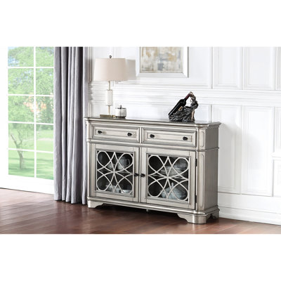 Traditional Style Server For Dining Room, Silver Finish, Rubber Wood And Oak Veneer, 2 Drawers Cabinets Room Cabinet,
