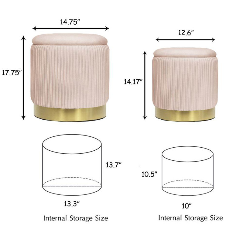 OTTOMAN AVEC ENSEMBLE DE RANGEMENT DE 2, Rayure rose