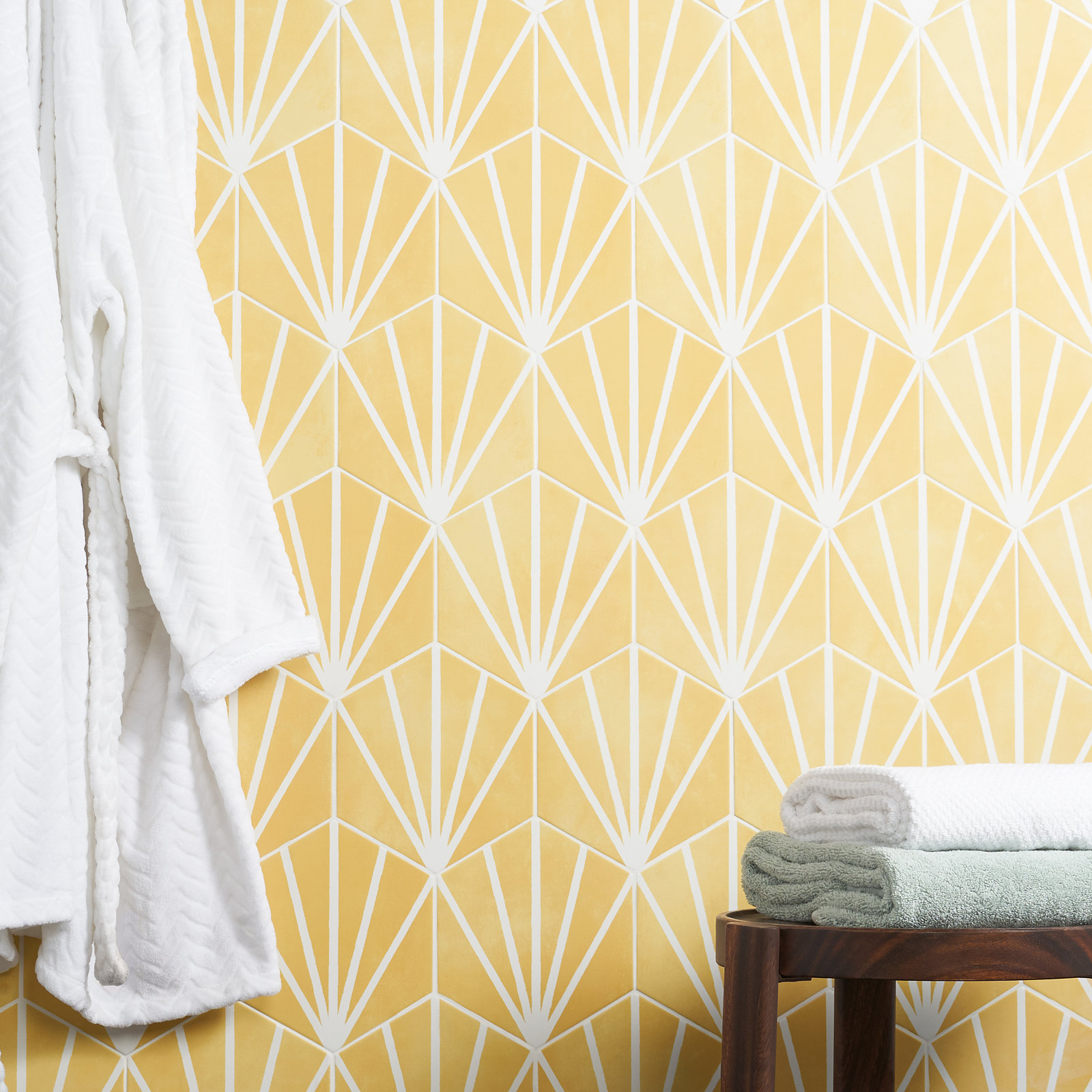 GeoHex Deco 8" Porcelain Tile, Yellow