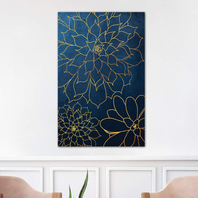 Navy Gold Succulent III by Urban Epiphany - Wrapped Canvas Print, 101.6 cm H x 66.04 cm W x 1.91 cm D