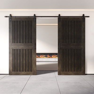 Ensemble de quincaillerie pour porte de grange non assemblée et fini en losange 42 po x 84 po Homacer Ebony