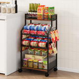 Can Organizer For Pantry - Rolling Snack Cart, Multi-Layer Soda Can Organizer For Pantry, Mobile Beverage Storage Rack With Wheels, Versatile Metal Shelf For Kitchen And Office, Black Brown