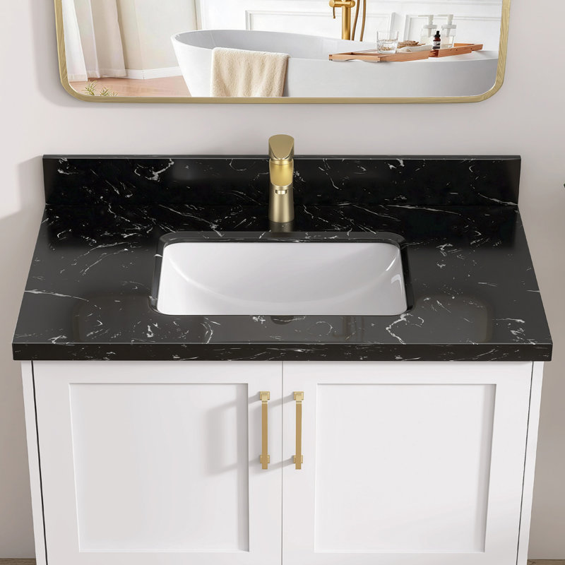 30 po X P 22 po De salle de bain rectangulaire en marbre noir cultivé avec comptoir à dosseret, Noir