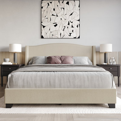 Nikrae Upholstered Wingback Bed with Drawers