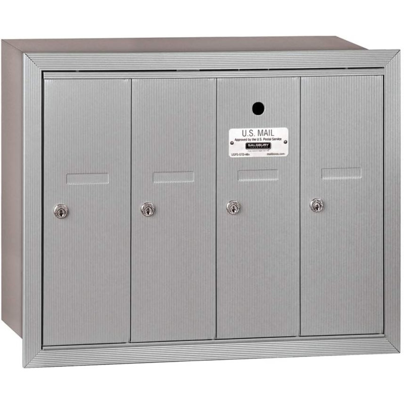 Boîte aux lettres verticale encastrée 3504ARU avec 4 portes et accès USPS, aluminium