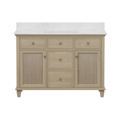 Ronnie 48" Single Vanity With White Carrara Quartz Top, Pre Assembled