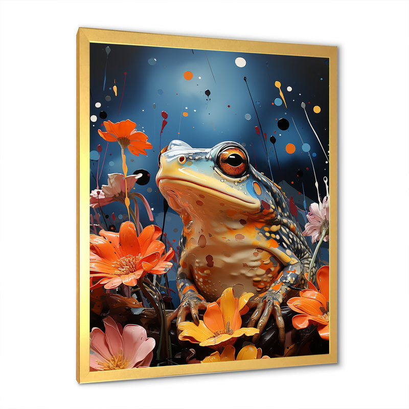 «Expressionist Frog Mouvement I» sur toile, H 32 po x l 24 po x P 1 po, Cadre doré simple