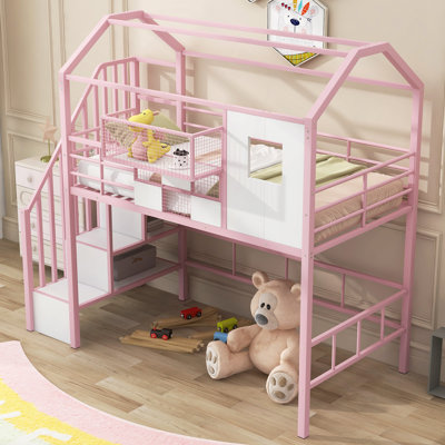 Metal Loft Bed With Roof Design And A Storage Box
