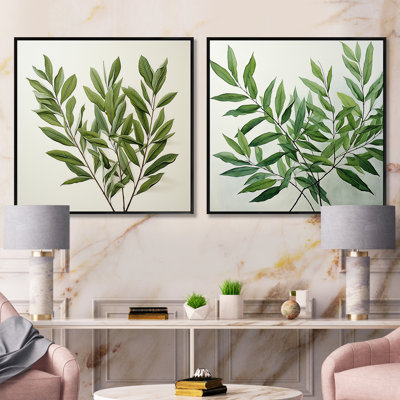 Olive Outline Minimalist Leaves Foliage - Leaves Square Collage Set Of 2