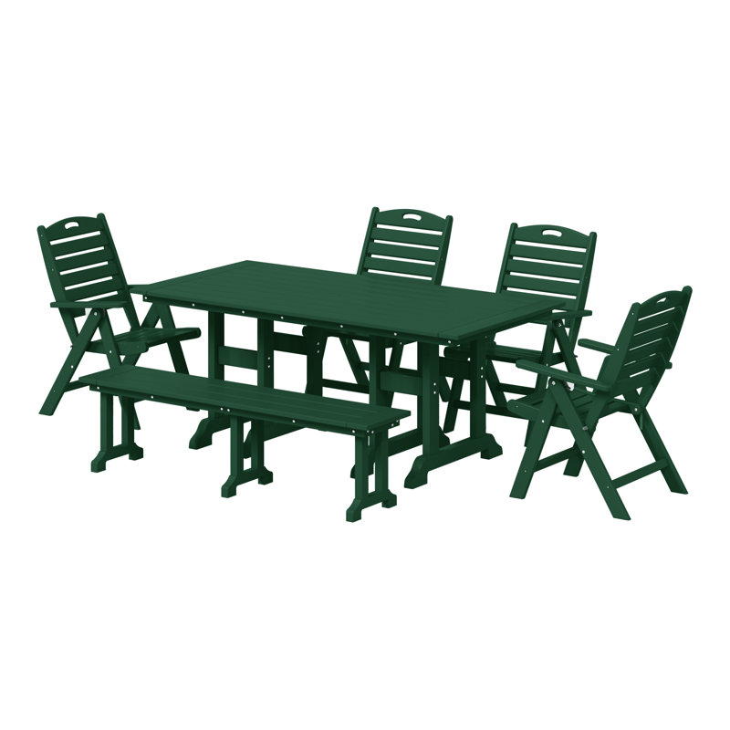 Laguna 6-Piece Dining Set With Bench, Dark Green