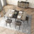 55.11'' -70.86"Retro Rectangular Stretch Dining Table, Grey Carole Top With Black Embossed Center Plate, Black Fine Sand Cross Iron Foot Base Dining Table, With Storage Box.