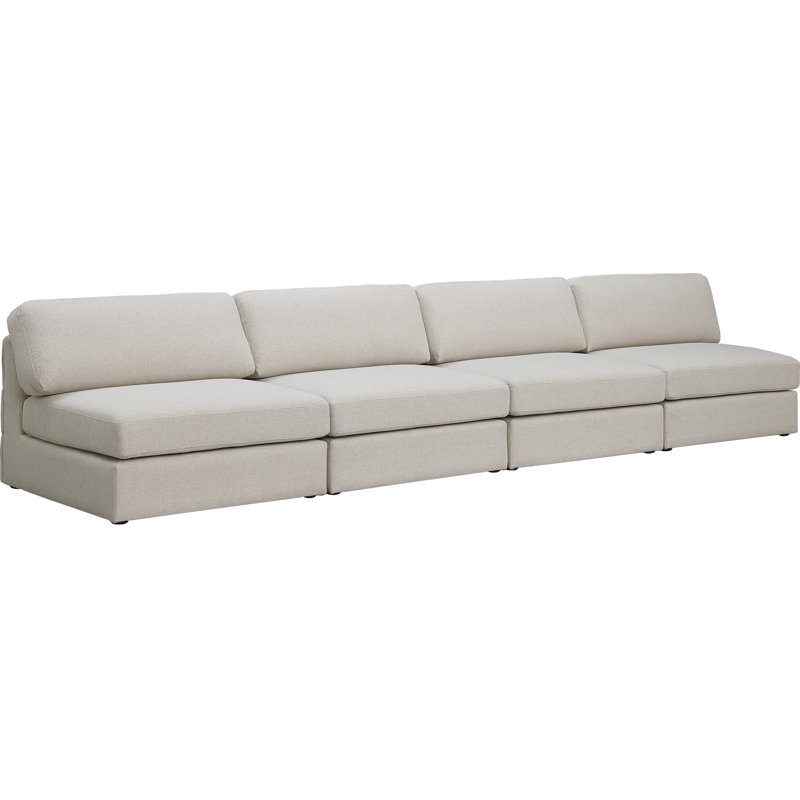 Canapé modulaire sans accoudoirs Hurman, Tissu beige texturé en lin