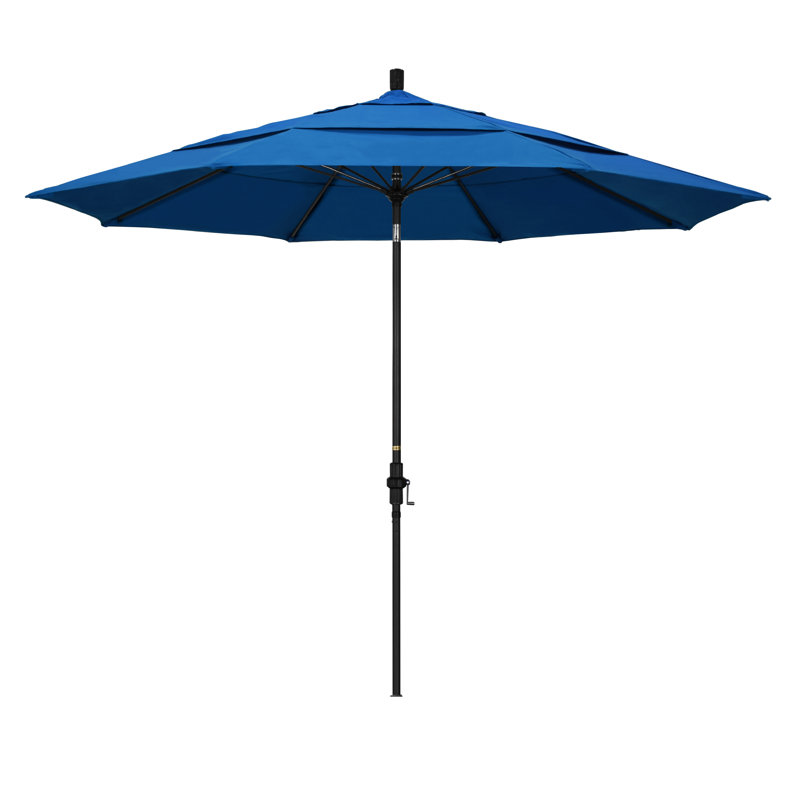 Parasol de marché 11 pi Leiker, Noir mat, Toile Sunbrella® bleu pacifique