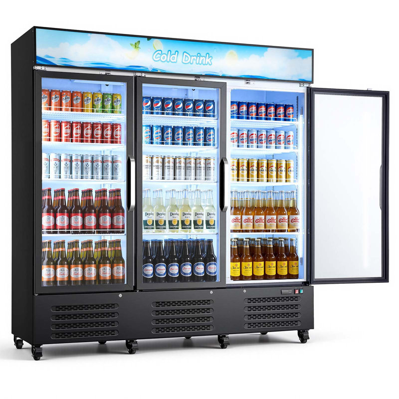 Réfrigérateur commercial de type commercial, refroidisseur de boissons vertical 54,3 pieds cubes / 1538L, réfrigérateur à 3 portes vitrées avec caisson lumineux personnalisable, 12 tablettes réglables, éclairage à DEL doux et roulettes