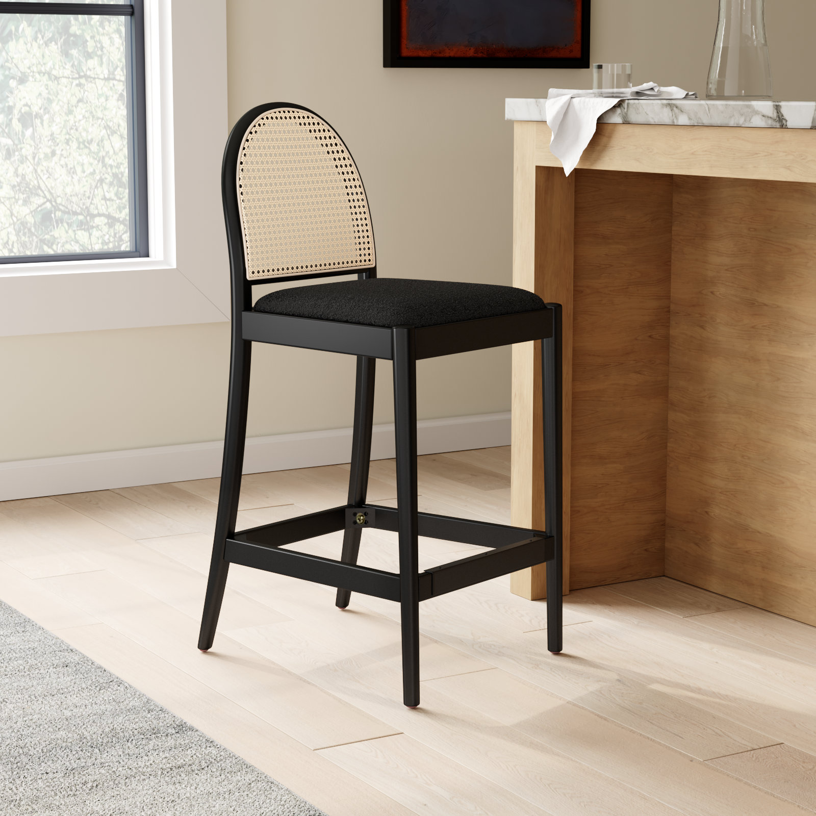 Cossette 27" Bar Stool, Black Boucle