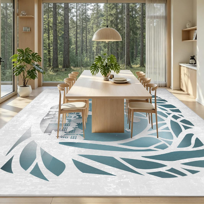 Tapis d'intérieur bleu lavable à la machine, motif paysage de Noël en papier., Rectangle 71 po x 98 po