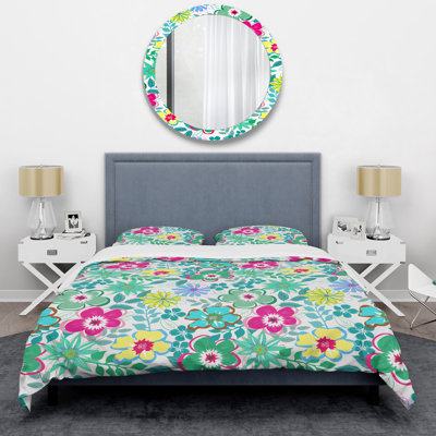 Green Leaf and Flower - Floral Duvet Cover Set - Microfiber Polyester