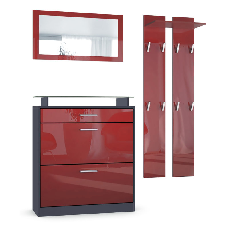 Mcclinton Hall Tree with Shoe Storage, Red