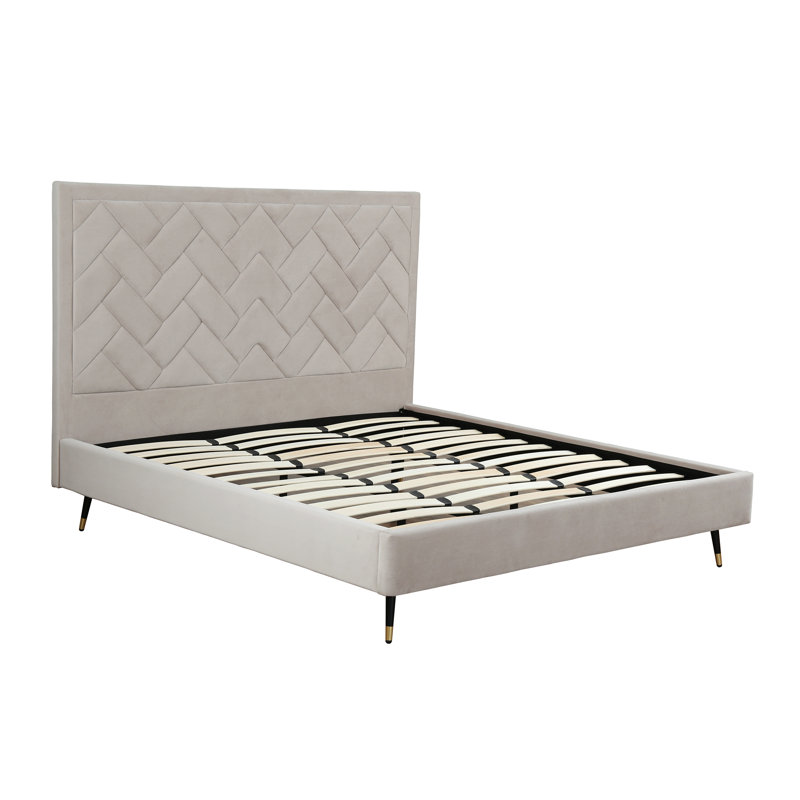 Lit plateforme tapissier en velours d'eucalyptus Crosby, Beige, Très grand lit