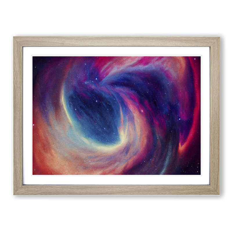 Galaxy Watercolour Vol.3 - Single Picture Frame Print, 34cm H x 46cm W x 2cm D, Oak Framed
