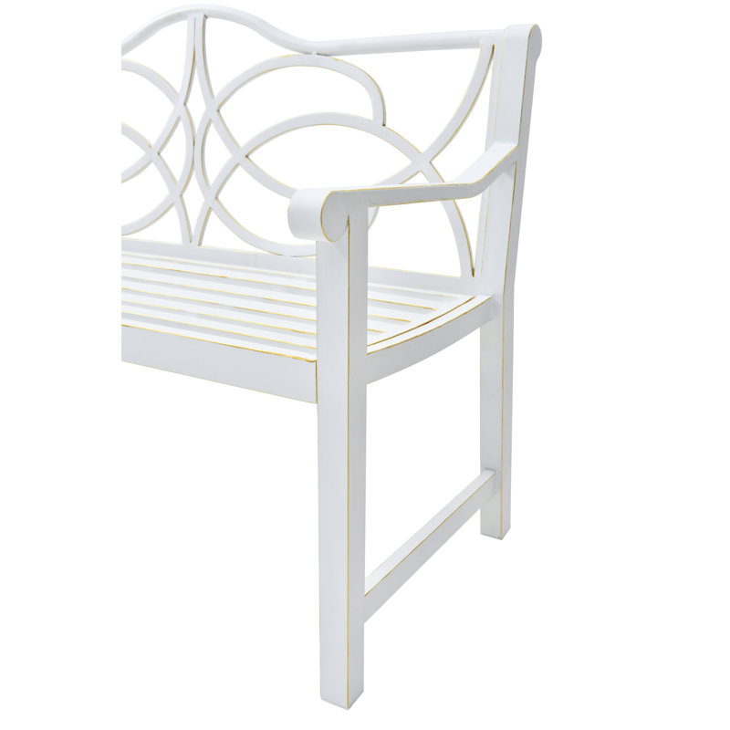 White Patio Bench For Outdoor Use - Strong Metal Frame With & Armrest, Rustproof, , Accommodates 2-3 People, Simple Install Garden In And Rust-, Protected, Easy To