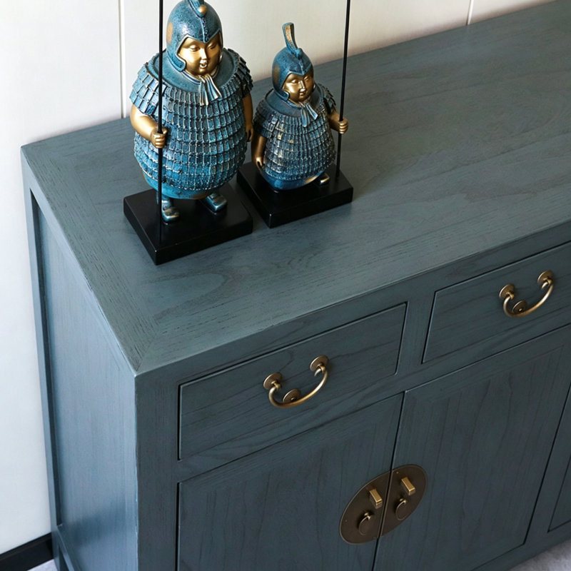 Nouvelle armoire d'entrée en bois massif de style chinois, Bleu grisâtre foncé, Bleu grisâtre foncé, Bleu grisâtre foncé