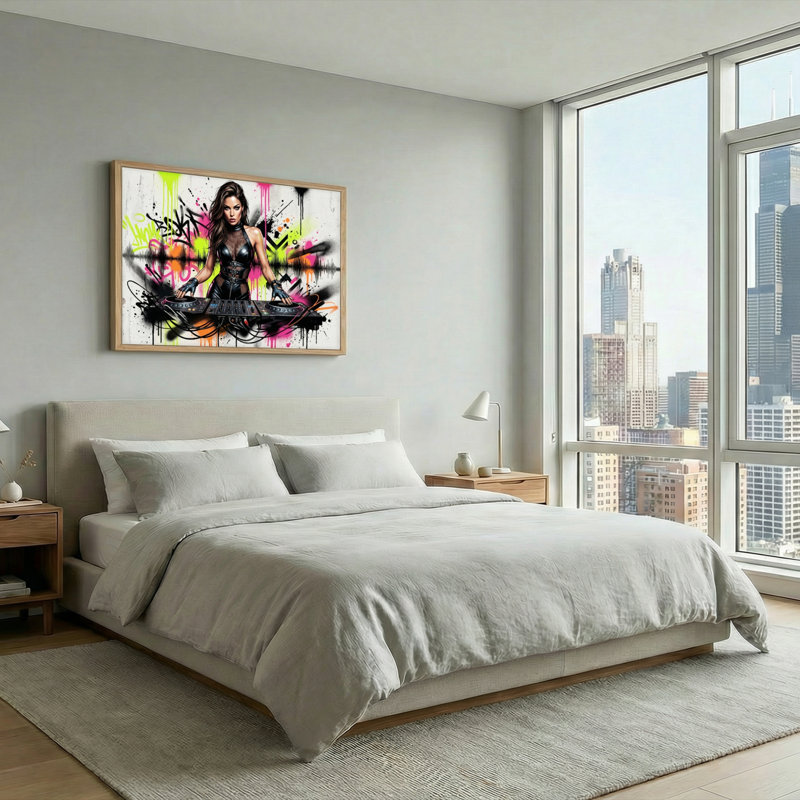 Ensemble de 1 tableau mural Graffiti DJ sur toile, H 32 po x l 48 po, Naturel