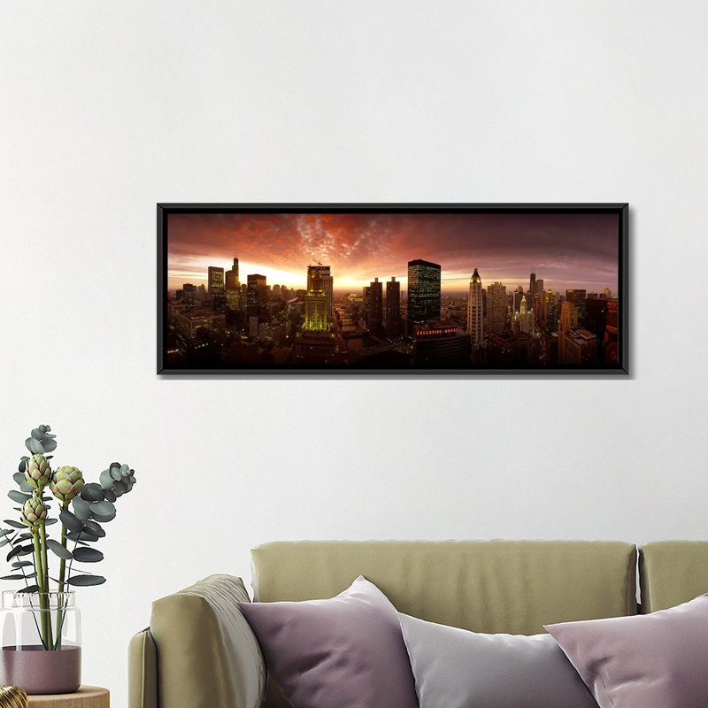 «Panoramic Sunset Cityscape Chicago IL USA» par Panoramic Images - Impression sur toile tendue sur châssis