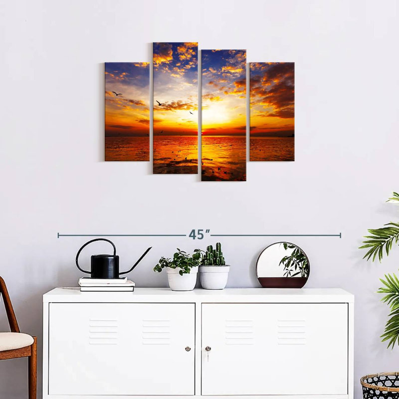 Ciel coucher de soleil 4 pièces, H 22 po x l 36 po x P 1 po